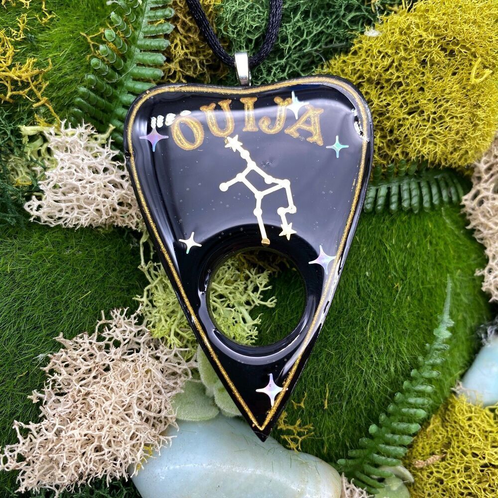 Black Virgo Zodiac Ouija Planchette Necklace Divination Witch Occult Jewelry